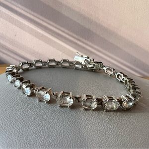 Vintage White colorless Topaz tennis bracelet 925 sterling